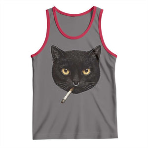 Smoking Cat Y2K Tank Top Vintage Black Cat Edgy Retro 90s Grunge TS10 Deep Heather Red Print Your Wear