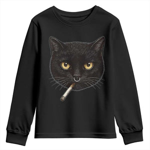Smoking Cat Y2K Youth Sweatshirt Vintage Black Cat Edgy Retro 90s Grunge TS10 Black Print Your Wear