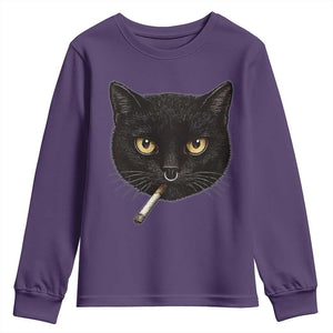 Smoking Cat Y2K Youth Sweatshirt Vintage Black Cat Edgy Retro 90s Grunge TS10 Purple Print Your Wear