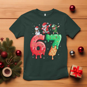 67 Six Seven Christmas T Shirt Funny Dabbing Santa Elf Friends 6 7 Meme Gen Alpha Slang TS10 Dark Forest Green Print Your Wear