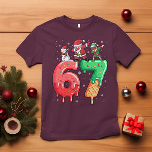 67 Six Seven Christmas T Shirt Funny Dabbing Santa Elf Friends 6 7 Meme Gen Alpha Slang TS10 Maroon Print Your Wear