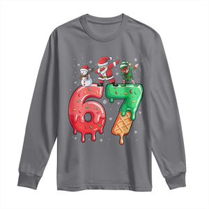 67 Six Seven Christmas Long Sleeve Shirt Funny Dabbing Santa Elf Friends 6 7 Meme Gen Alpha Slang TS10 Charcoal Print Your Wear