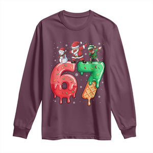 67 Six Seven Christmas Long Sleeve Shirt Funny Dabbing Santa Elf Friends 6 7 Meme Gen Alpha Slang TS10 Maroon Print Your Wear