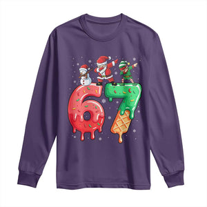 67 Six Seven Christmas Long Sleeve Shirt Funny Dabbing Santa Elf Friends 6 7 Meme Gen Alpha Slang TS10 Purple Print Your Wear