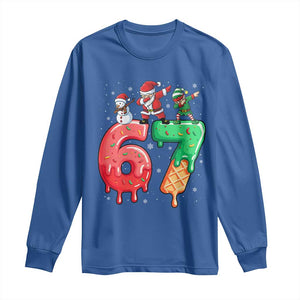 67 Six Seven Christmas Long Sleeve Shirt Funny Dabbing Santa Elf Friends 6 7 Meme Gen Alpha Slang TS10 Royal Blue Print Your Wear