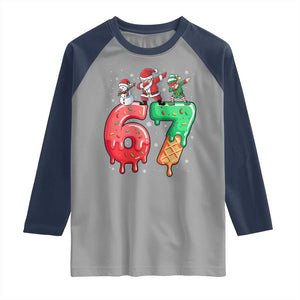 67 Six Seven Christmas Raglan Shirt Funny Dabbing Santa Elf Friends 6 7 Meme Gen Alpha Slang TS10 Sport Gray Navy Print Your Wear