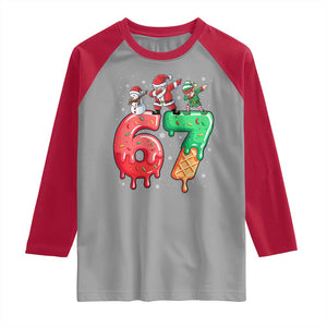67 Six Seven Christmas Raglan Shirt Funny Dabbing Santa Elf Friends 6 7 Meme Gen Alpha Slang TS10 Sport Gray Red Print Your Wear