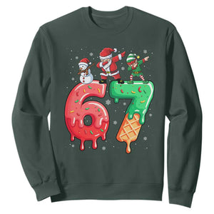 67 Six Seven Christmas Sweatshirt Funny Dabbing Santa Elf Friends 6 7 Meme Gen Alpha Slang TS10 Dark Forest Green Print Your Wear