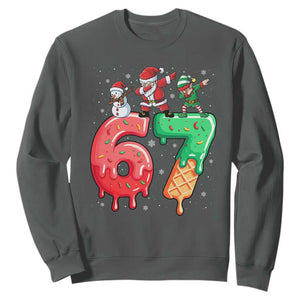 67 Six Seven Christmas Sweatshirt Funny Dabbing Santa Elf Friends 6 7 Meme Gen Alpha Slang TS10 Dark Heather Print Your Wear