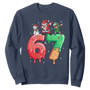 67 Six Seven Christmas Sweatshirt Funny Dabbing Santa Elf Friends 6 7 Meme Gen Alpha Slang TS10 Navy Print Your Wear
