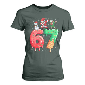 67 Six Seven Christmas T Shirt For Women Funny Dabbing Santa Elf Friends 6 7 Meme Gen Alpha Slang TS10 Dark Forest Green Print Your Wear