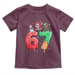 67 Six Seven Christmas Toddler T Shirt Funny Dabbing Santa Elf Friends 6 7 Meme Gen Alpha Slang TS10 Maroon Print Your Wear
