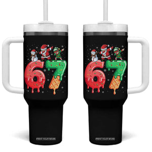 67 Six Seven Christmas Tumbler With Handle Funny Dabbing Santa Elf Friends 6 7 Meme Gen Alpha Slang TS10 One Size: 40 oz Black Print Your Wear