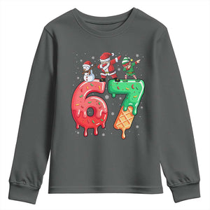 67 Six Seven Christmas Youth Sweatshirt Funny Dabbing Santa Elf Friends 6 7 Meme Gen Alpha Slang TS10 Dark Heather Print Your Wear