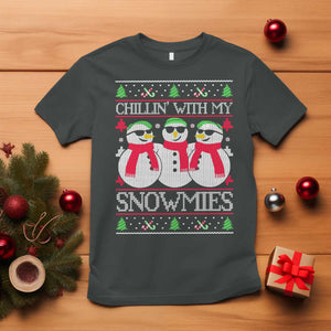 Chillin With My Snowmies T Shirt Funny Snowman Christmas Kids Boys Ugly Xmas TS10 Dark Heather Print Your Wear