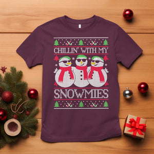 Chillin With My Snowmies T Shirt Funny Snowman Christmas Kids Boys Ugly Xmas TS10 Maroon Print Your Wear