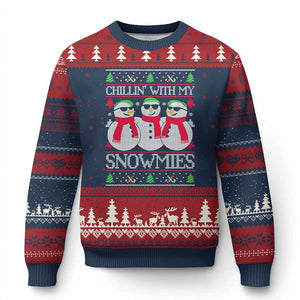Chillin With My Snowmies Ugly Christmas Sweater Funny Snowman Christmas Kids Boys Ugly Xmas TS10 Navy Red Print Your Wear