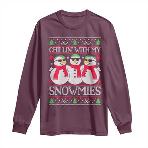 Chillin With My Snowmies Long Sleeve Shirt Funny Snowman Christmas Kids Boys Ugly Xmas TS10 Maroon Print Your Wear