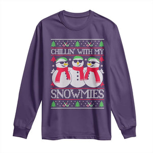 Chillin With My Snowmies Long Sleeve Shirt Funny Snowman Christmas Kids Boys Ugly Xmas TS10 Purple Print Your Wear