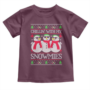 Chillin With My Snowmies Toddler T Shirt Funny Snowman Christmas Kids Boys Ugly Xmas TS10 Maroon Print Your Wear
