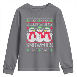 Chillin With My Snowmies Youth Sweatshirt Funny Snowman Christmas Kids Boys Ugly Xmas TS10 Charcoal Print Your Wear
