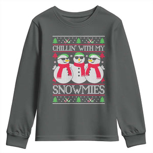 Chillin With My Snowmies Youth Sweatshirt Funny Snowman Christmas Kids Boys Ugly Xmas TS10 Dark Heather Print Your Wear