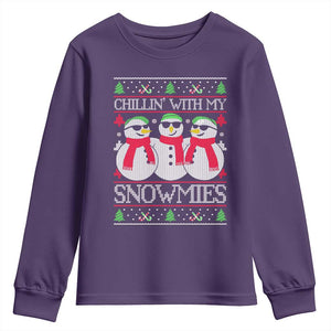 Chillin With My Snowmies Youth Sweatshirt Funny Snowman Christmas Kids Boys Ugly Xmas TS10 Purple Print Your Wear