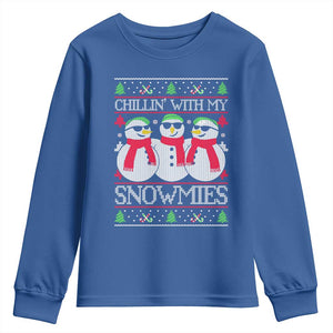 Chillin With My Snowmies Youth Sweatshirt Funny Snowman Christmas Kids Boys Ugly Xmas TS10 Royal Blue Print Your Wear