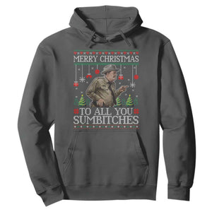 Merry Christmas Sumbitches Hoodie Funny Smokey Retro 80s Movie The Bandit Ugly Xmas TS10 Dark Heather Print Your Wear