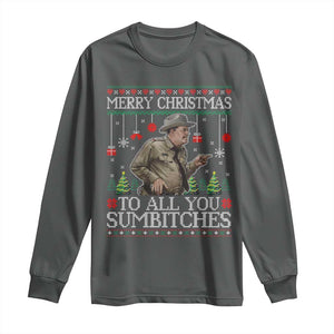 Merry Christmas Sumbitches Long Sleeve Shirt Funny Smokey Retro 80s Movie The Bandit Ugly Xmas TS10 Dark Heather Print Your Wear