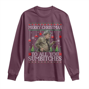 Merry Christmas Sumbitches Long Sleeve Shirt Funny Smokey Retro 80s Movie The Bandit Ugly Xmas TS10 Maroon Print Your Wear