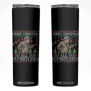 Merry Christmas Sumbitches Skinny Tumbler Funny Smokey Retro 80s Movie The Bandit Ugly Xmas TS10 Black Print Your Wear