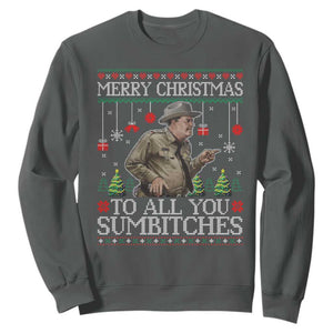 Merry Christmas Sumbitches Sweatshirt Funny Smokey Retro 80s Movie The Bandit Ugly Xmas TS10 Dark Heather Print Your Wear