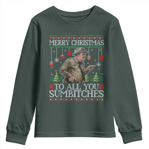 Merry Christmas Sumbitches Youth Sweatshirt Funny Smokey Retro 80s Movie The Bandit Ugly Xmas TS10 Dark Forest Green Print Your Wear