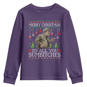 Merry Christmas Sumbitches Youth Sweatshirt Funny Smokey Retro 80s Movie The Bandit Ugly Xmas TS10 Purple Print Your Wear