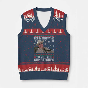 Merry Xmas To All You Sumbitches V-Neck Knit Sweater Vest Funny Ugly Xmas Retro 80s Movie TS10 Navy Red Print Your Wear