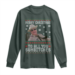 Merry Christmas To All You Sumbitches Long Sleeve Shirt Funny Ugly Xmas Retro 80s Movie TS10 Dark Forest Green Print Your Wear