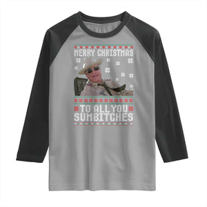 Merry Christmas To All You Sumbitches Raglan Shirt Funny Ugly Xmas Retro 80s Movie TS10 Sport Gray Black Print Your Wear