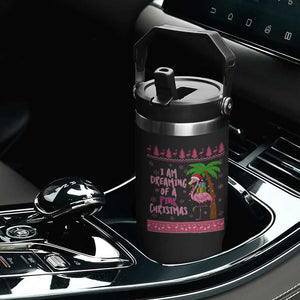 I Am Dreaming Of A Pink Christmas Flip Straw Tumbler Family Trip Santa Flamingo Palm Tree Ugly Xmas TS10 Print Your Wear