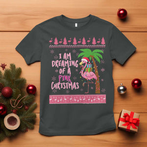 I Am Dreaming Of A Pink Christmas T Shirt Family Trip Santa Flamingo Palm Tree Ugly Xmas TS10 Dark Heather Print Your Wear