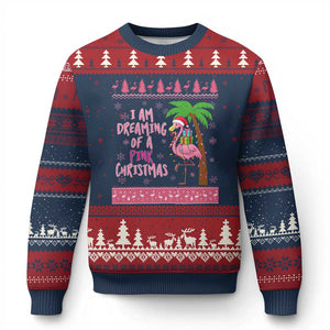 I Am Dreaming Of A Pink Xmas Ugly Christmas Sweater Family Trip Santa Flamingo Palm Tree Ugly Xmas TS10 Navy Red Print Your Wear