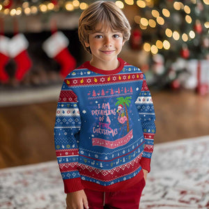 I Am Dreaming Of A Pink Christmas Hanukkah Ugly Sweater Family Trip Santa Flamingo Palm Tree Ugly Xmas TS10 Blue Red Print Your Wear