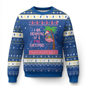 I Am Dreaming Of A Pink Christmas Hanukkah Ugly Sweater Family Trip Santa Flamingo Palm Tree Ugly Xmas TS10 Blue White Print Your Wear