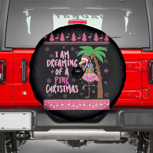 I Am Dreaming Of A Pink Christmas Spare Tire Cover Family Trip Santa Flamingo Palm Tree Ugly Xmas TS10 Black Print Your Wear