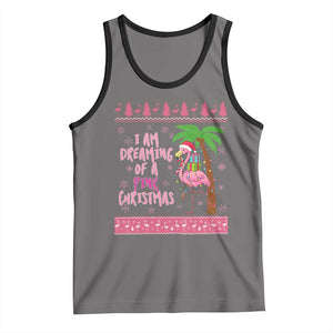 I Am Dreaming Of A Pink Christmas Tank Top Family Trip Santa Flamingo Palm Tree Ugly Xmas TS10 Deep Heather Black Print Your Wear