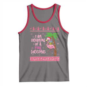 I Am Dreaming Of A Pink Christmas Tank Top Family Trip Santa Flamingo Palm Tree Ugly Xmas TS10 Deep Heather Red Print Your Wear