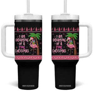 I Am Dreaming Of A Pink Christmas Tumbler With Handle Family Trip Santa Flamingo Palm Tree Ugly Xmas TS10 One Size: 40 oz Black Print Your Wear