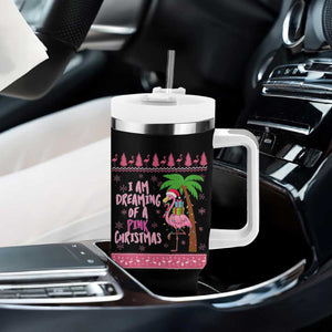 I Am Dreaming Of A Pink Christmas Tumbler With Handle Family Trip Santa Flamingo Palm Tree Ugly Xmas TS10 Print Your Wear