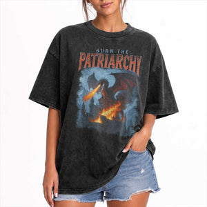 Vintage 90s Feminism Dragon Washed Cotton T-Shirt Burn the Patriarchy