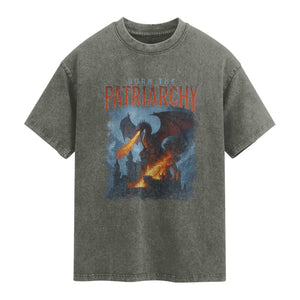 Vintage 90s Feminism Dragon Washed Cotton T-Shirt Burn the Patriarchy